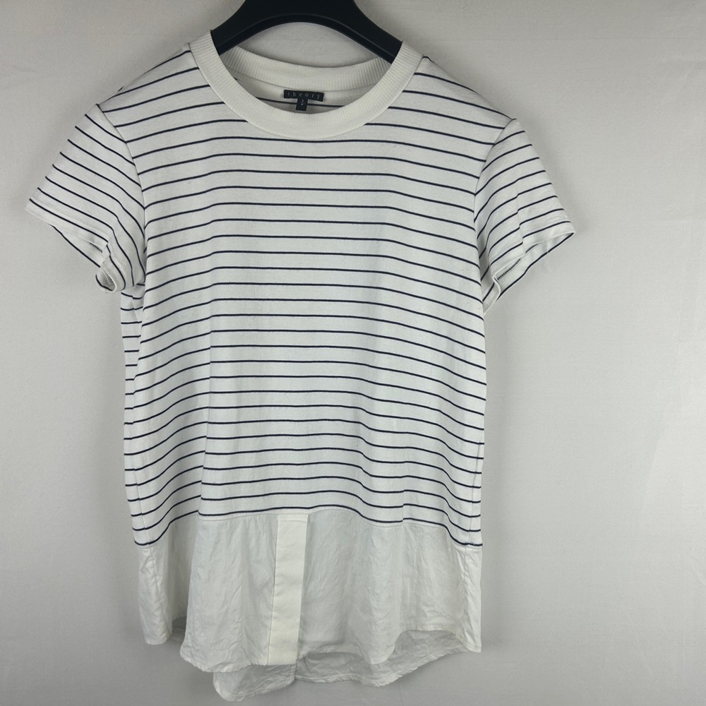 Theory white stripped faux layered top minimalist size Small classic old money